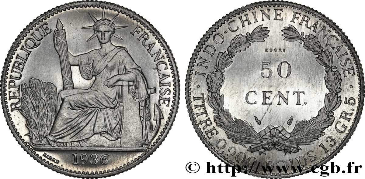 FRANZÖSISCHE-INDOCHINA Essai de 50 Cent en aluminium 1936 Paris ST 