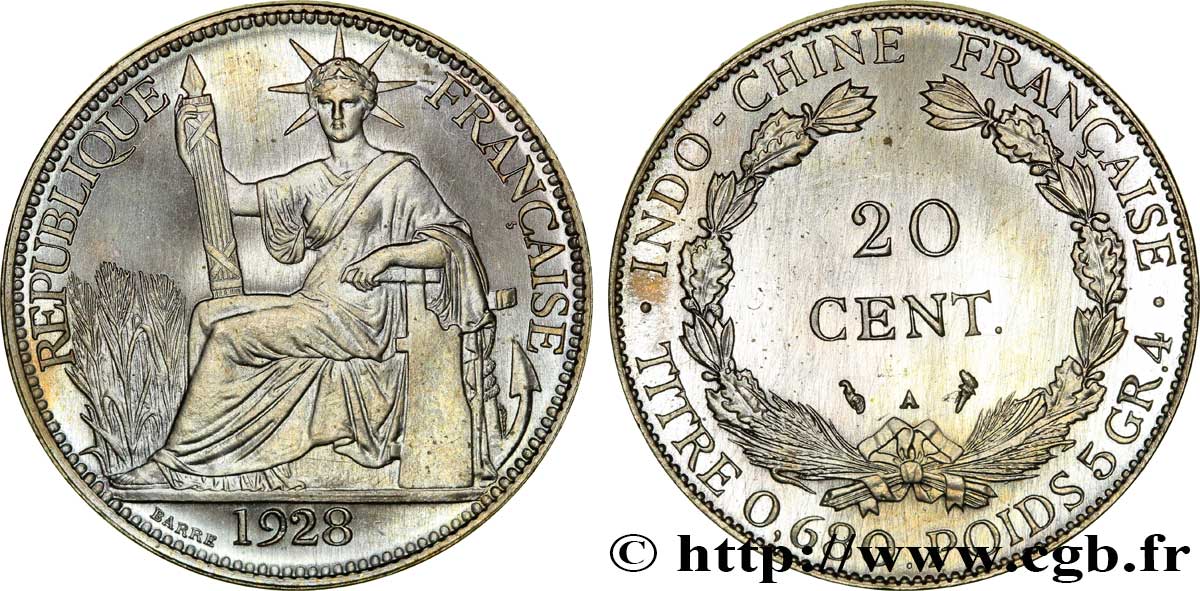 FRENCH INDOCHINA 20 Centièmes (Essai) Cupro-Nickel 1928 Paris MS 