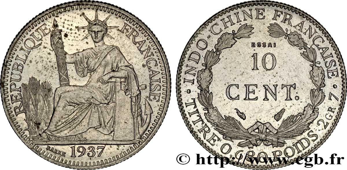 INDOCHINE FRANÇAISE Essai 10 Centièmes en Cupro-Nickel 1937 Paris SPL 