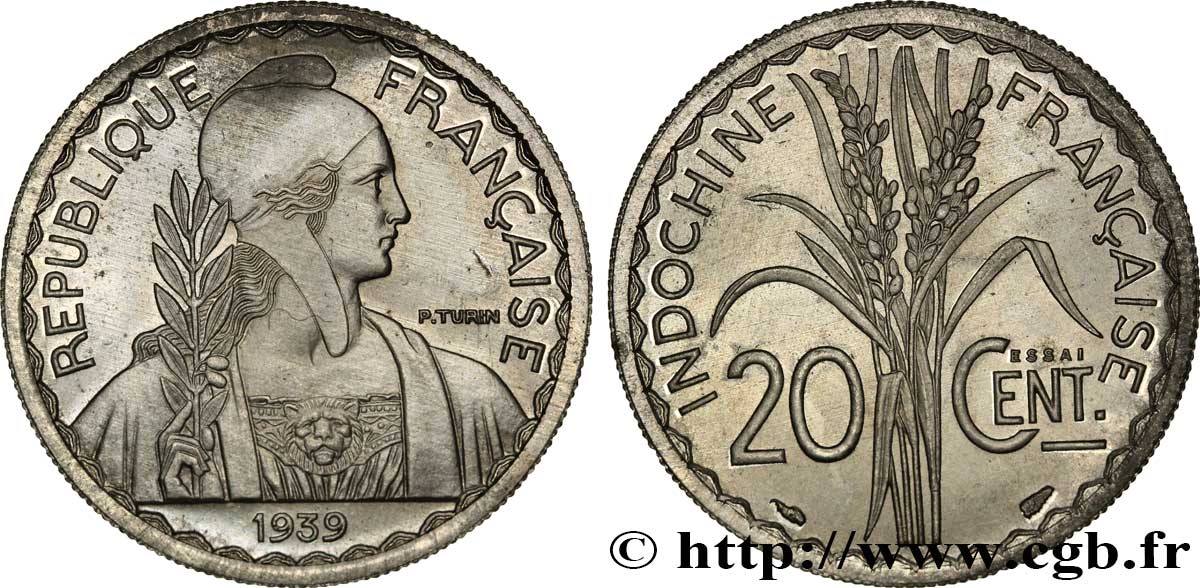FRANZÖSISCHE-INDOCHINA Pré-série avec le mot Essai de 20 Centièmes 1939 Paris fST 