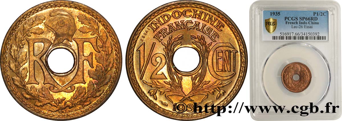 FRANZÖSISCHE-INDOCHINA 1/2 Centième Essai Lindauer 1935 Paris ST66 PCGS