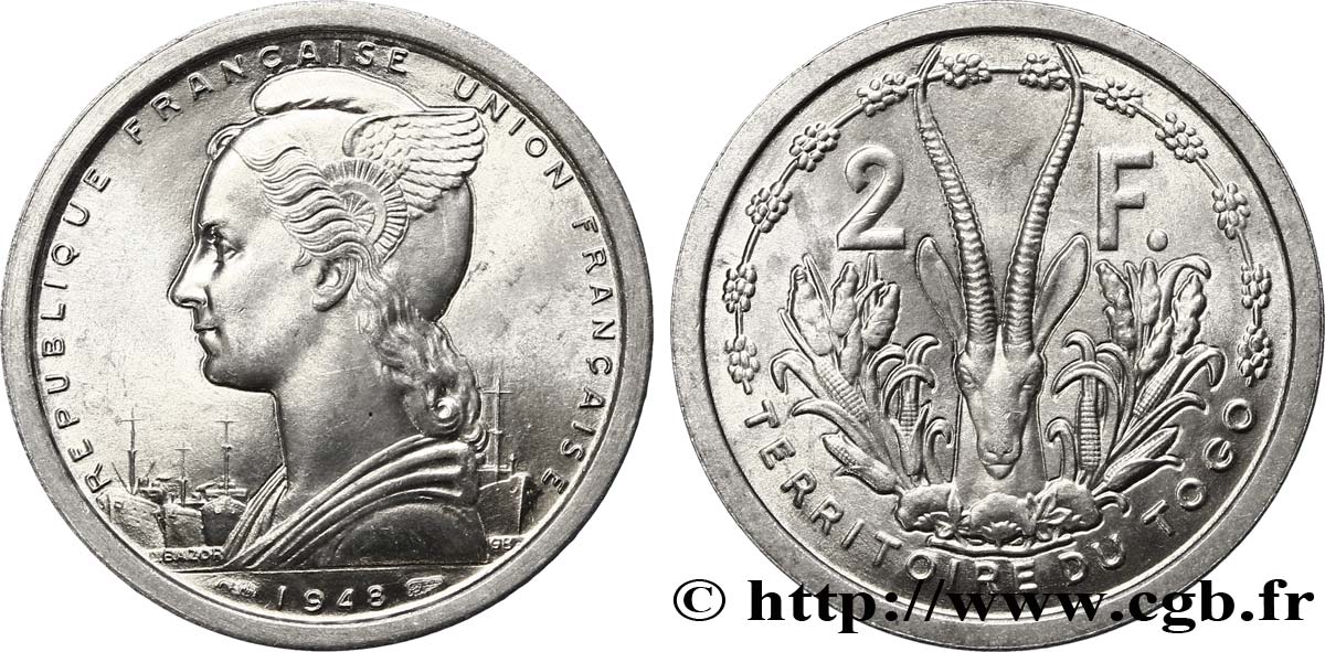 TOGO - UNIóN FRANCESA 2 Francs  1948 Paris SC 