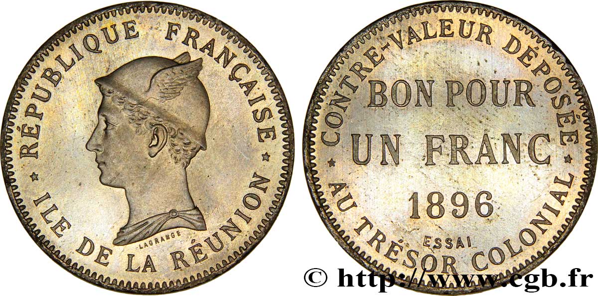 REUNION Essai de 1 Franc frappe médaille 1896 Paris MS 