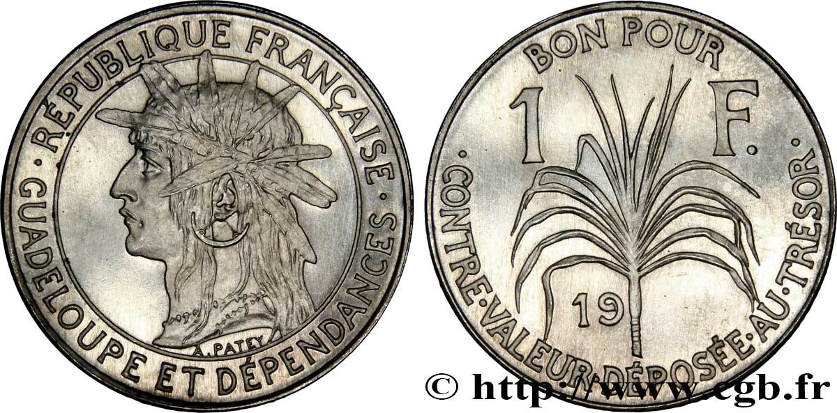 GUADELOUPE Essai de 1 Franc métal indéterminé n.d. Paris MS 