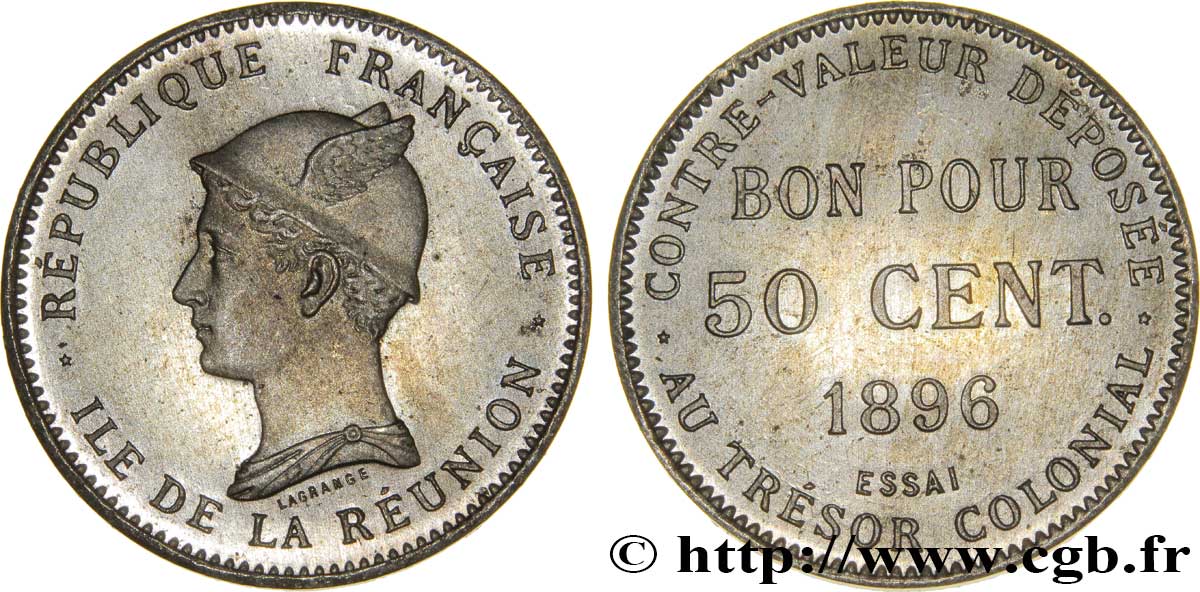 ISOLA RIUNIONE Essai de 50 Centimes frappe médaille 1896 Paris FDC 