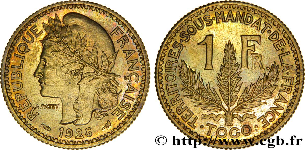 TOGO - MANDATO FRANCESE 1 Franc léger - Essai de frappe de 1 Franc Morlon - 4 grammes 1926 Paris MS 
