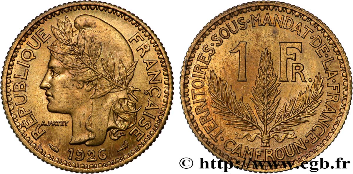 TOGO - FRENCH MANDATE TERRITORIES 1 Franc léger - Essai de frappe de 1 franc Morlon - 4 grammes 1926 Paris AU 