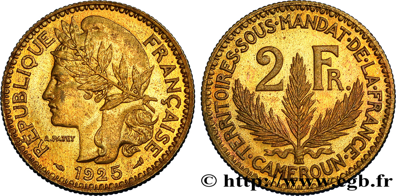 CAMEROON - FRENCH MANDATE TERRITORIES 2 Francs poids léger - Essai de frappe de 2 Francs Morlon - 8 grammes 1925 Paris AU 