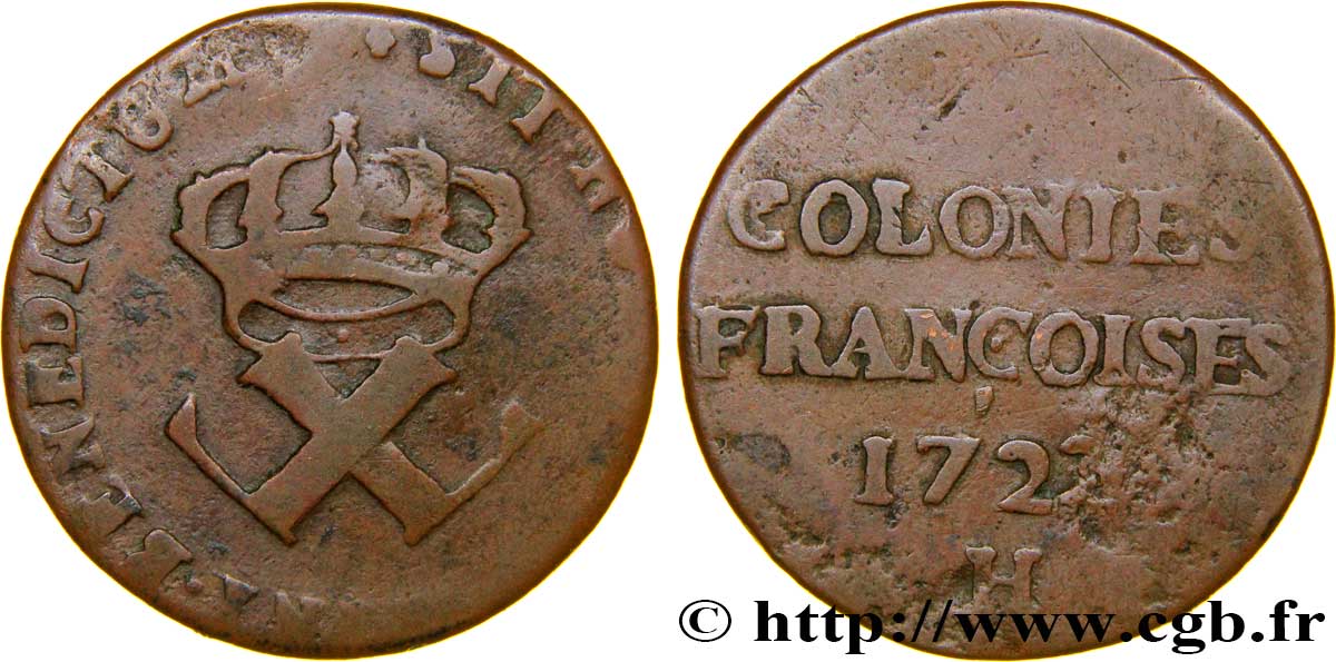 AMERIKA - Franzözische Kolonien (Louisiana, Akadien, Kanada) 9 Deniers, Colonies Françoises 1722 La Rochelle SGE 