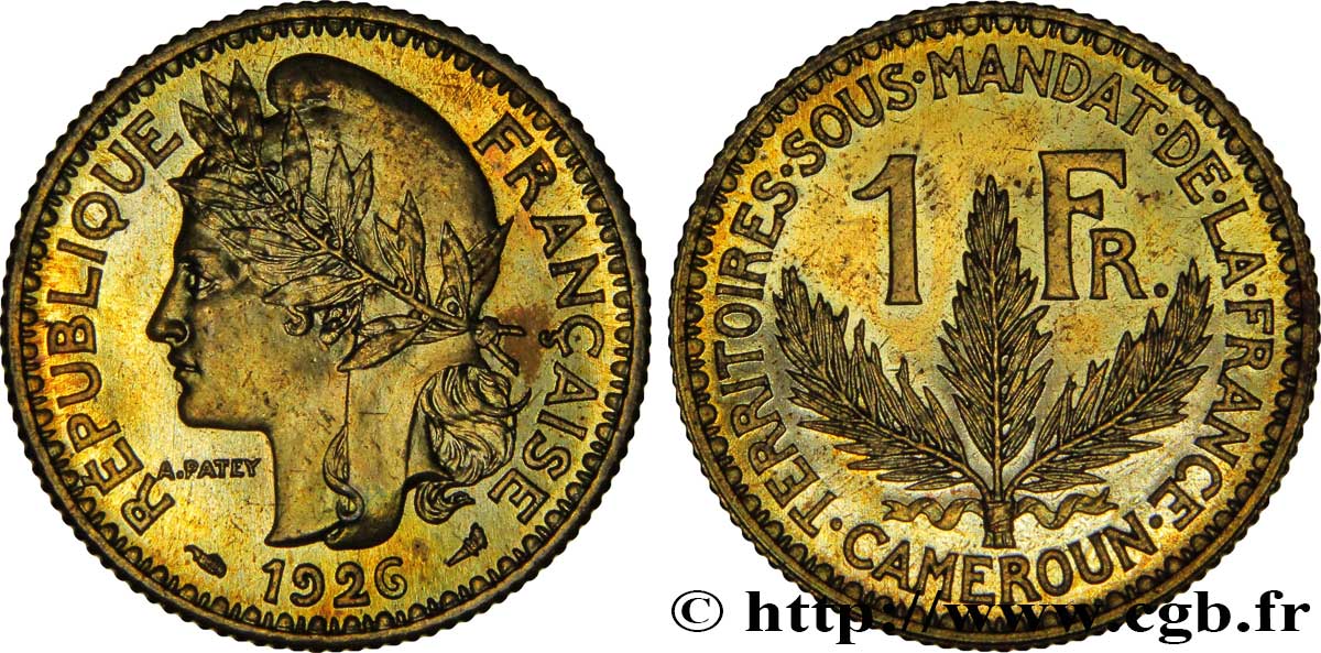 CAMERUN - Mandato Francese 1 Franc léger - Essai de frappe de 1 franc Morlon - 4 grammes 1926 Paris MS 