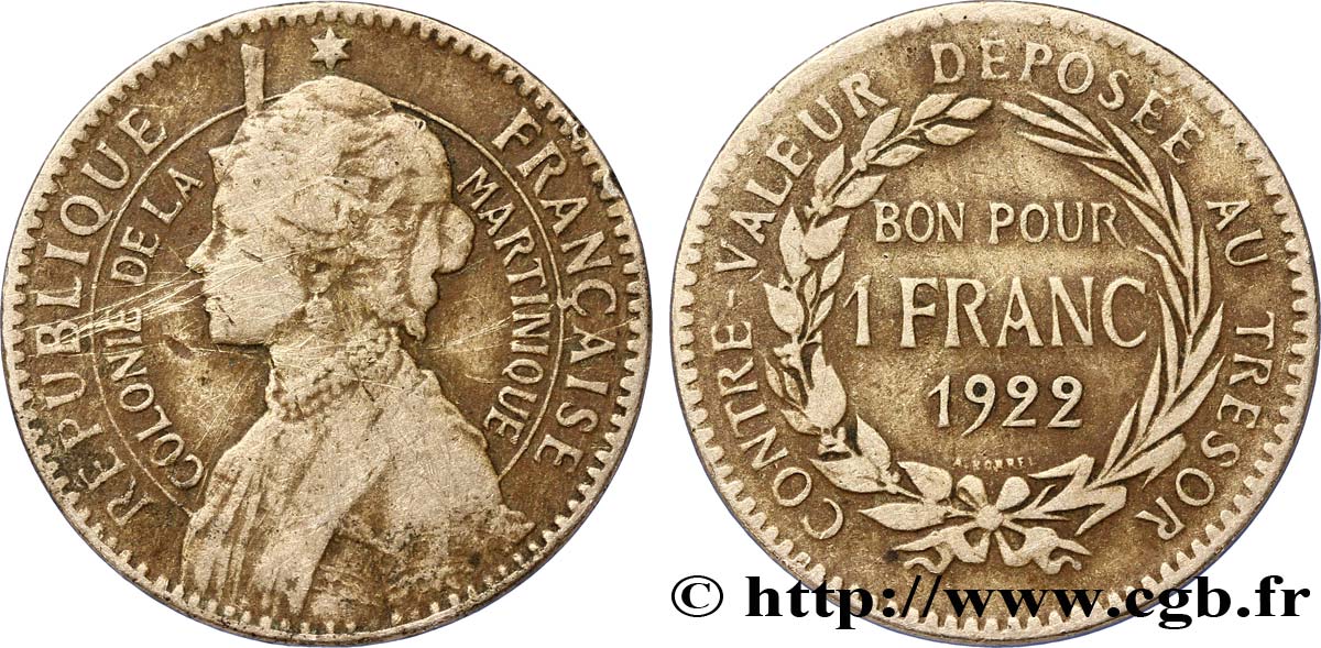 MARTINICA Bon pour 1 Franc Colonie de la Martinique 1922 sans atelier BC 