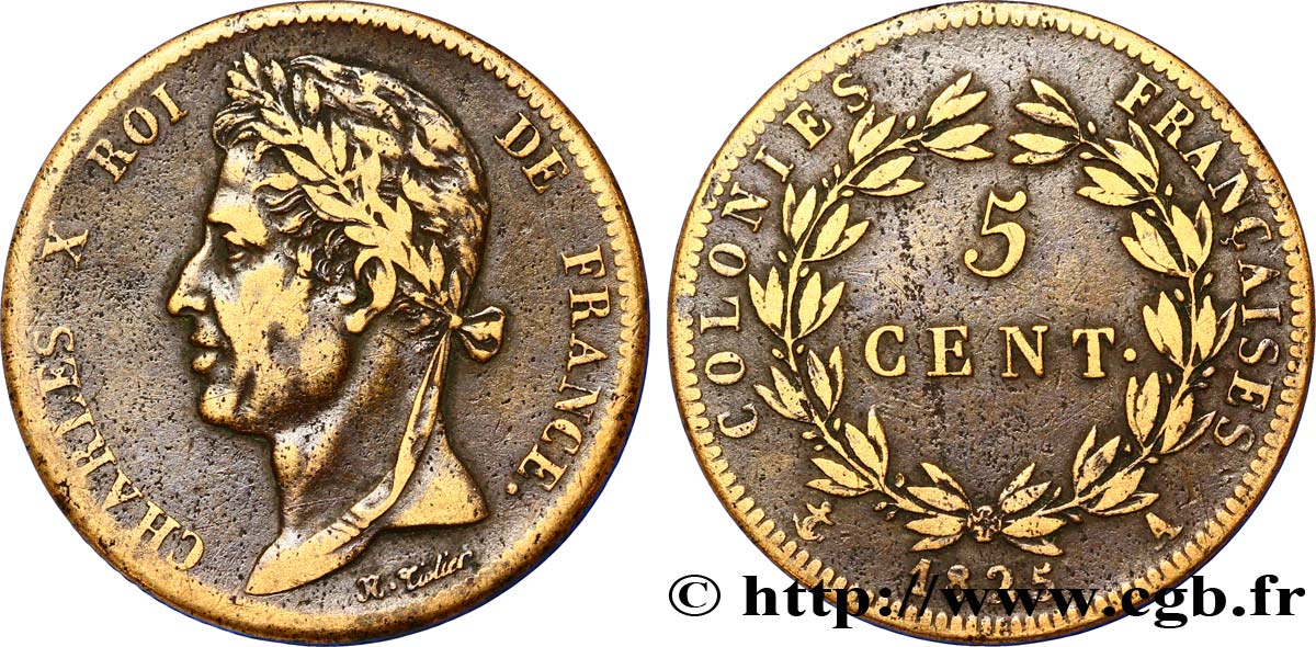 FRANZÖSISCHE KOLONIEN - Charles X, für Guayana und Senegal 5 Centimes Charles X 1825 Paris - A S 