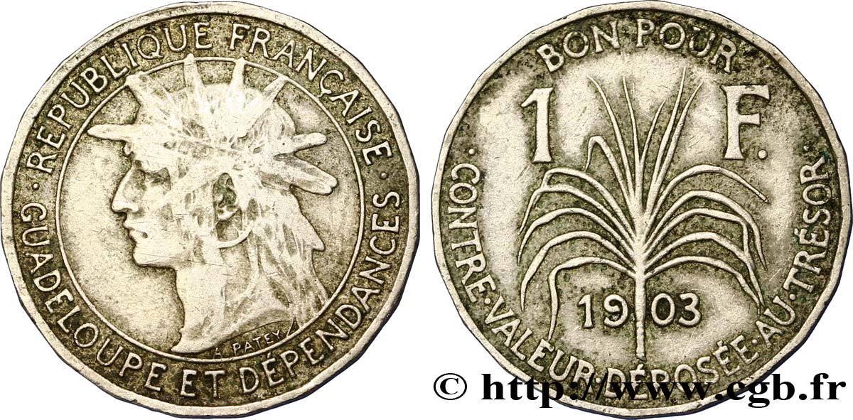 GUADELOUPE Bon pour 1 Franc indien caraïbe / canne à sucre 1921  VF 