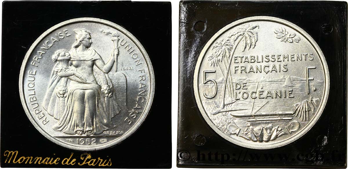 FRENCH POLYNESIA - Oceania Francesa Essai de 5 Francs 1952 Paris FDC 