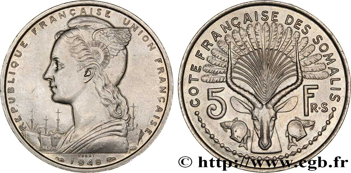 SOMALIA FRANCESA Essai de 5 Francs 1948 Paris FDC 