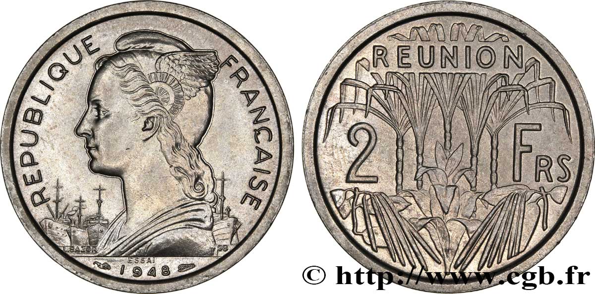 REUNION French Union  Essai de 2 Francs 1948 Paris MS 
