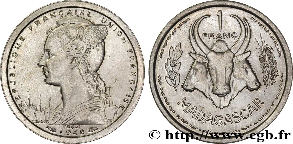 MADAGASCAR - UNION FRANCESE Essai de 1 Franc 1948 Paris MS 