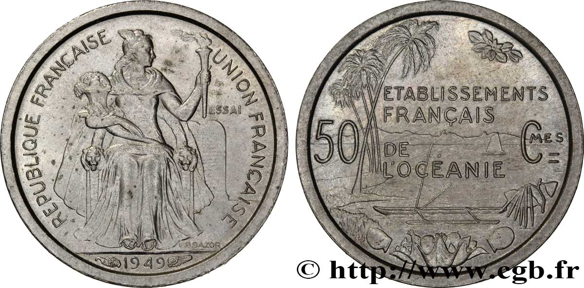 POLINESIA FRANCESE - Oceania Francese Essai de 50 Centimes établissements français de l’Océanie 1949 Paris MS 