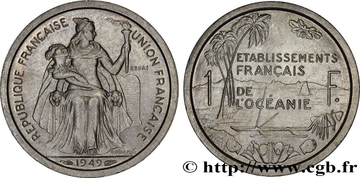 FRENCH POLYNESIA - Oceania Francesa Essai de 1 Franc établissement français de l’Océanie 1949 Paris FDC 