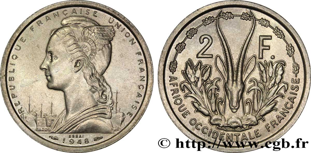 AFRICA FRANCESA DEL OESTE - UNIóN FRANCESA Essai de 2 Francs 1948 Paris FDC 