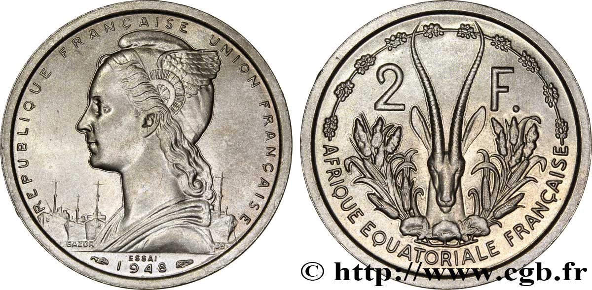 FRENCH EQUATORIAL AFRICA - FRENCH UNION Essai de 2 Francs Union Française 1948 Paris MS 