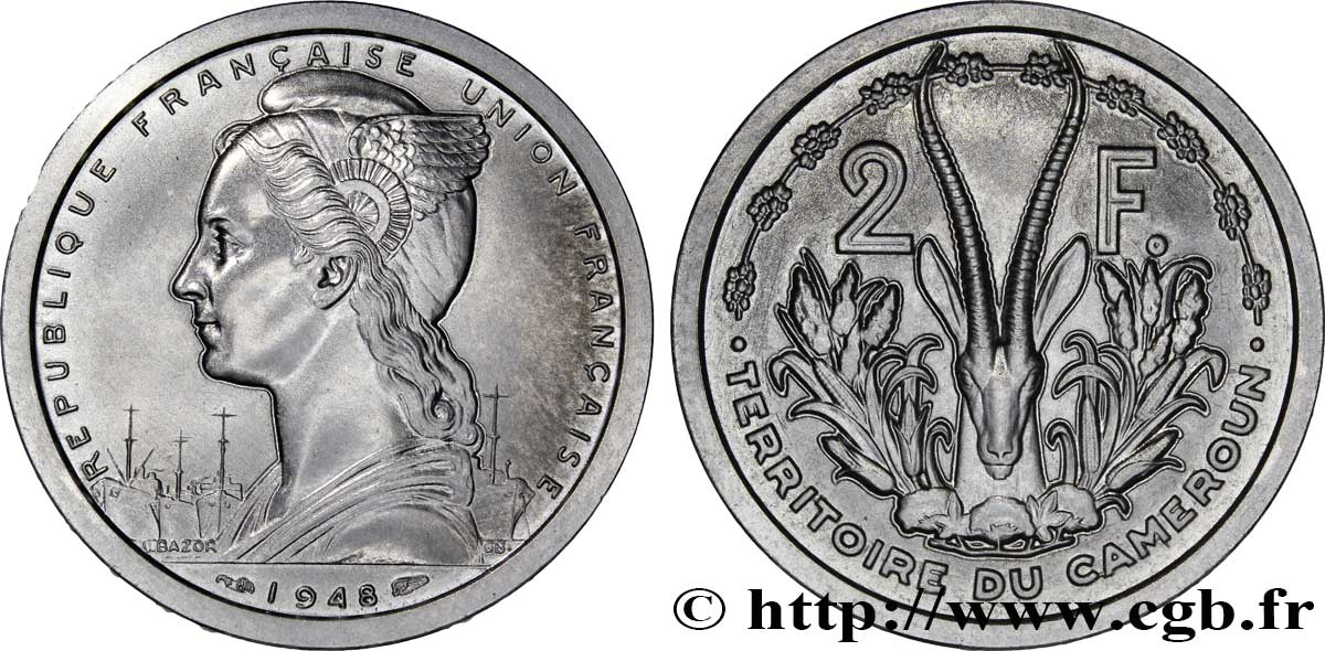 CAMEROON - FRENCH UNION 2 Francs Union Française 1948 Paris MS 