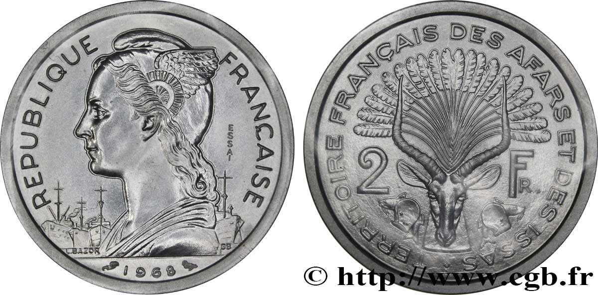 DJIBUTI - French Territory of the Afars and Issas  Essai de 2 Francs 1968 Paris MS70 