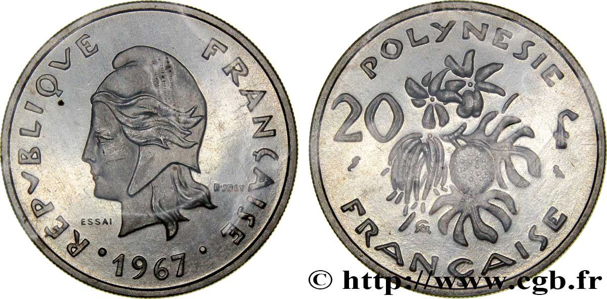 POLINESIA FRANCESE Essai de 20 Francs 1967 Paris FDC70 