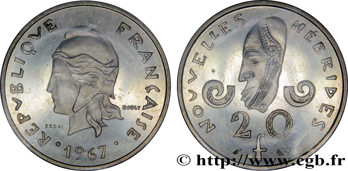 NEW HEBRIDES (VANUATU since 1980) Essai de 20 Francs 1967 Paris MS70 