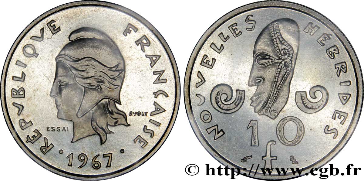 NOUVELLES HÉBRIDES (VANUATU depuis 1980) Essai de 10 Francs 1967 Paris FDC70 