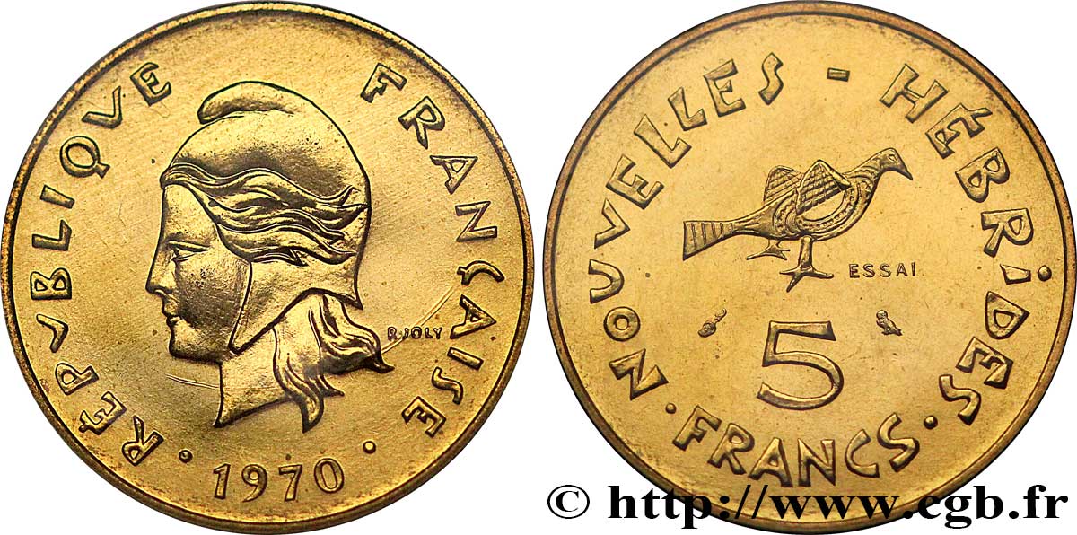 NEW HEBRIDES (VANUATU since 1980) Essai de 5 Francs 1970 Paris MS70 