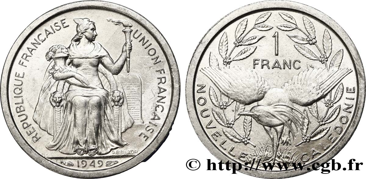 NEW CALEDONIA 1 Franc Union Française 1949 Paris MS 