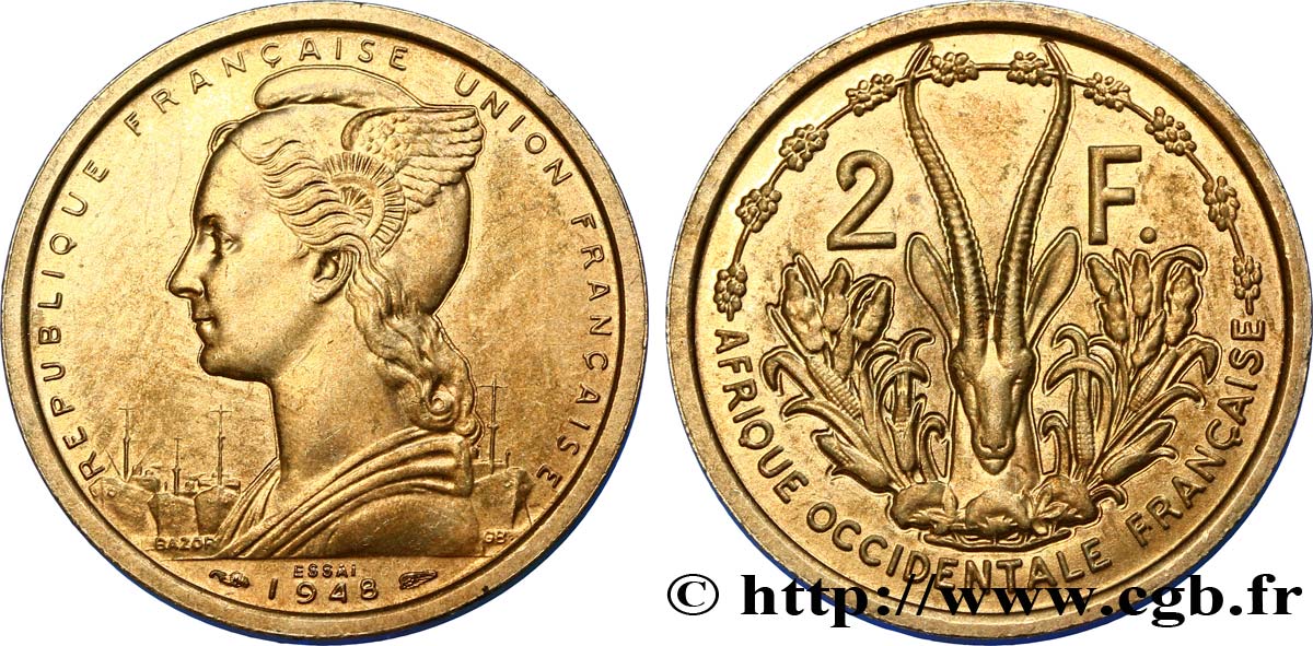 AFRICA FRANCESA DEL OESTE - UNIóN FRANCESA Essai de 2 Francs 1948 Paris SC 
