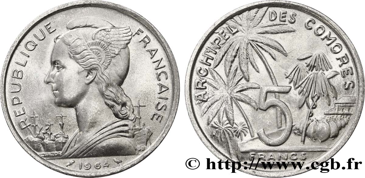 KOMOREN 5 Francs 1964 Paris fST 