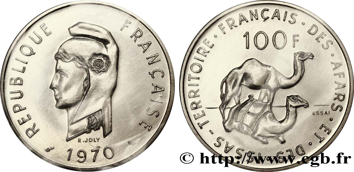 YIBUTI - Territorio Francés de los Afars e Issas Essai de 100 Francs Marianne / dromadaires 1970 Paris FDC70 