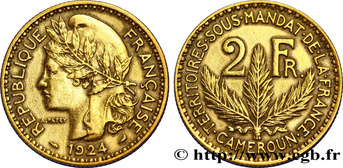 CAMEROUN - TERRITOIRES SOUS MANDAT FRANÇAIS 2 Francs 1924 Paris TTB 
