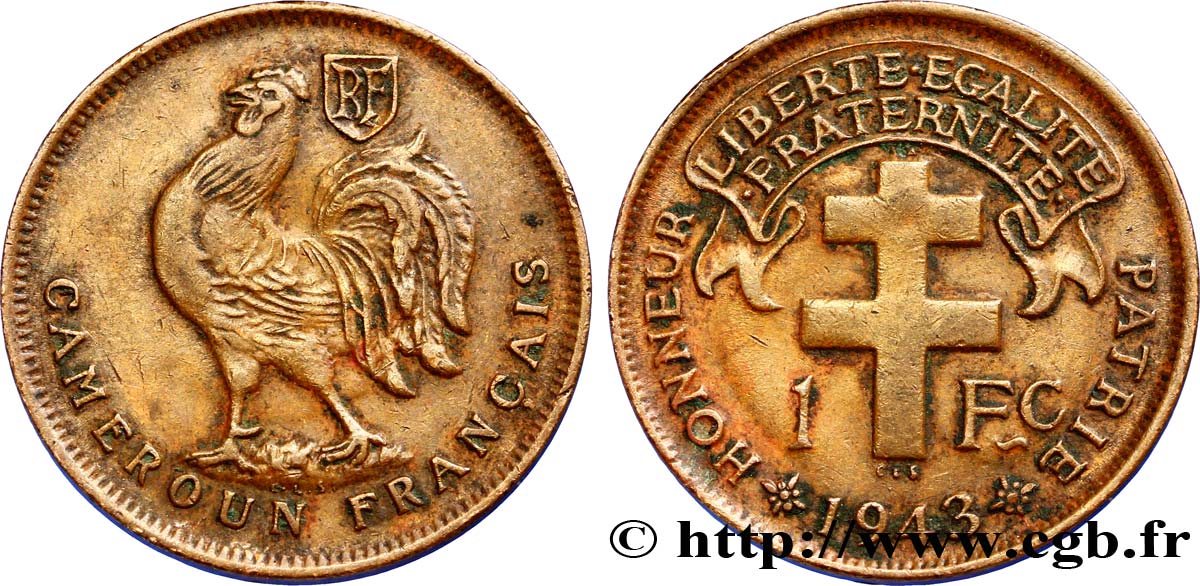 KAMERUN - FRANZÖSISCHE MANDAT 1 Franc ‘Cameroun Français’ 1943 Prétoria fVZ 