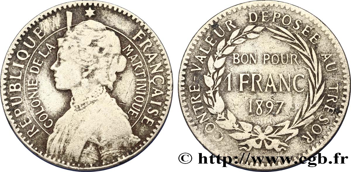 MARTINICA Bon pour 1 Franc Colonie de la Martinique 1897 sans atelier MB 