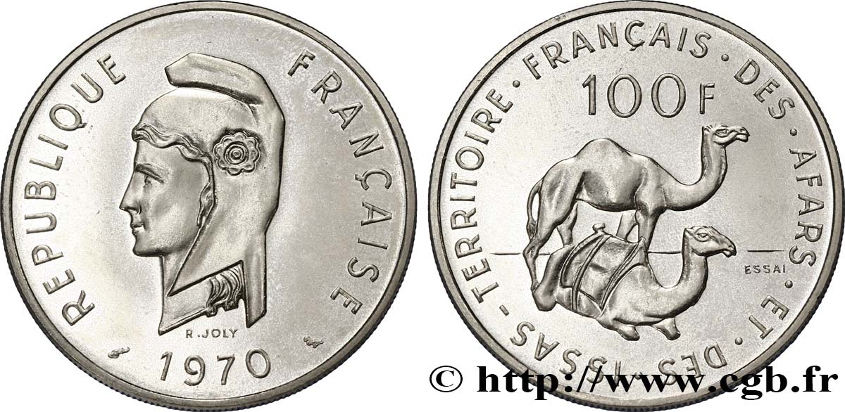 DJIBOUTI - Territoire français des AFARS et des ISSAS Essai de 100 Francs Marianne / dromadaires 1970 Paris FDC 