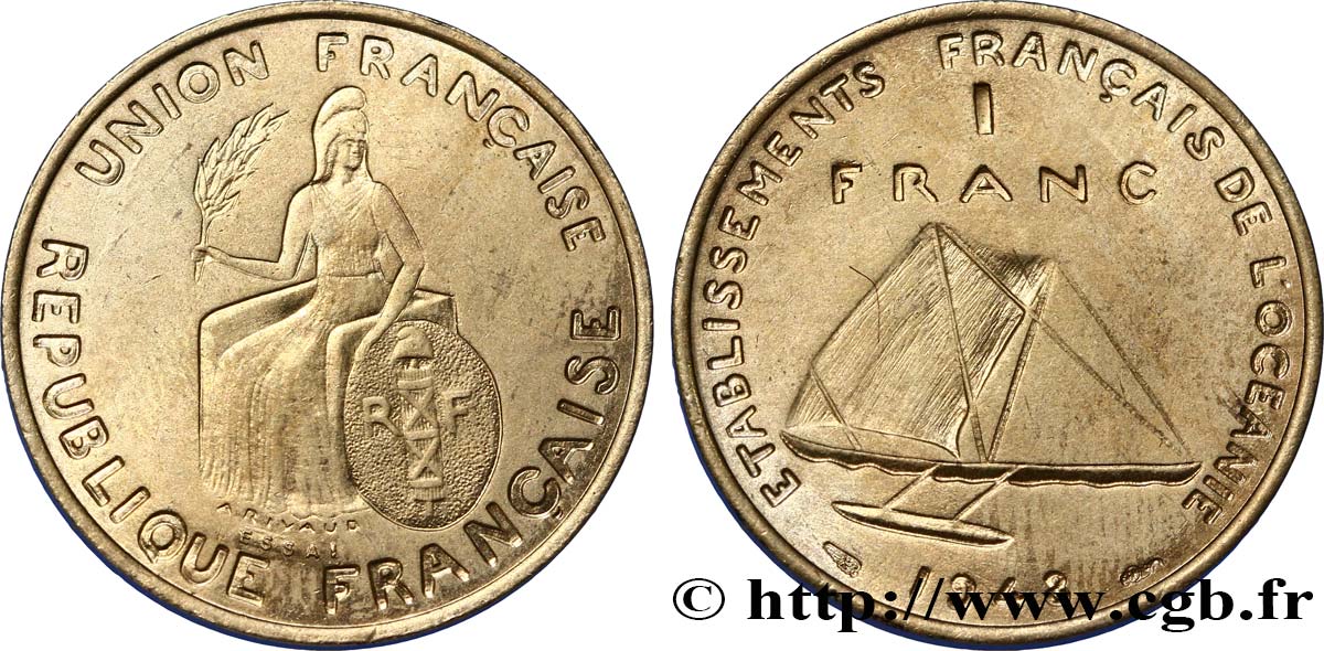 POLINESIA FRANCESE - Oceania Francese 1 Essai de 1 Franc type au listel en relief 1948 Paris MS 
