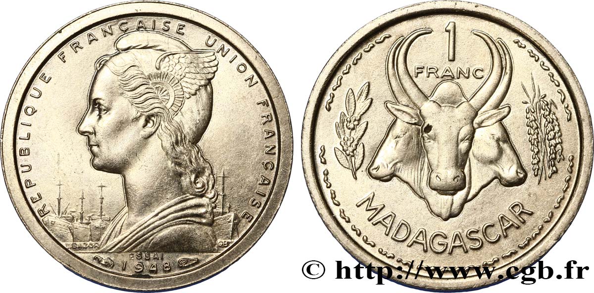 MADAGASCAR - UNIóN FRANCESA Essai de 1 Franc 1948 Paris FDC 