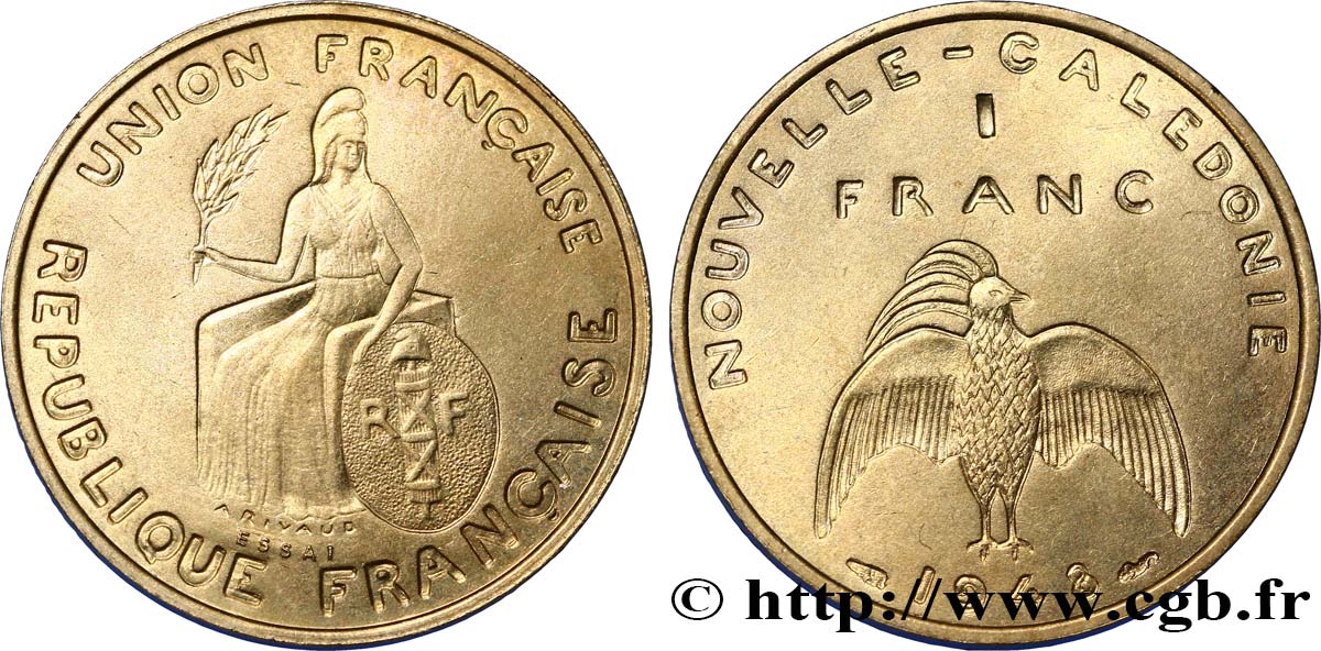 NUEVA CALEDONIA Essai de 1 Franc avec listel en relief 1948 Paris FDC 