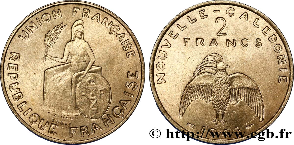 NUEVA CALEDONIA Essai de 2 Francs avec listel en relief 1948 Paris FDC 