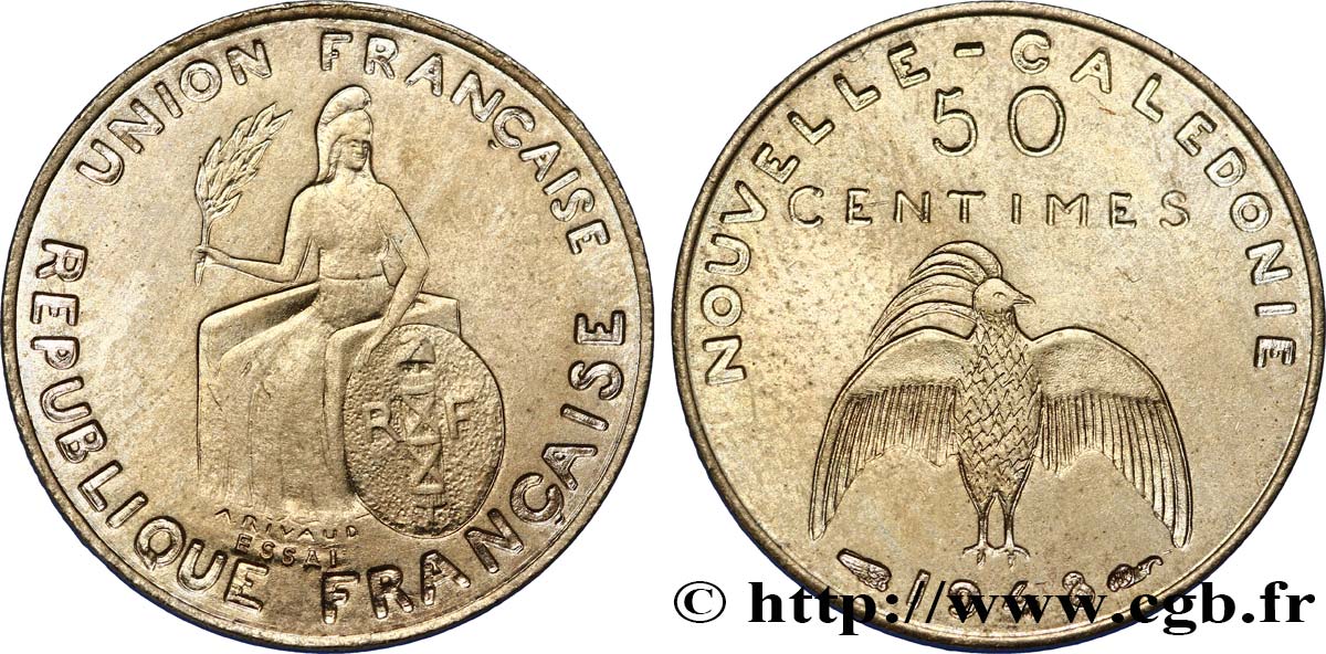 NEW CALEDONIA Essai de 50 Centimes avec listel en relief 1948 Paris MS 
