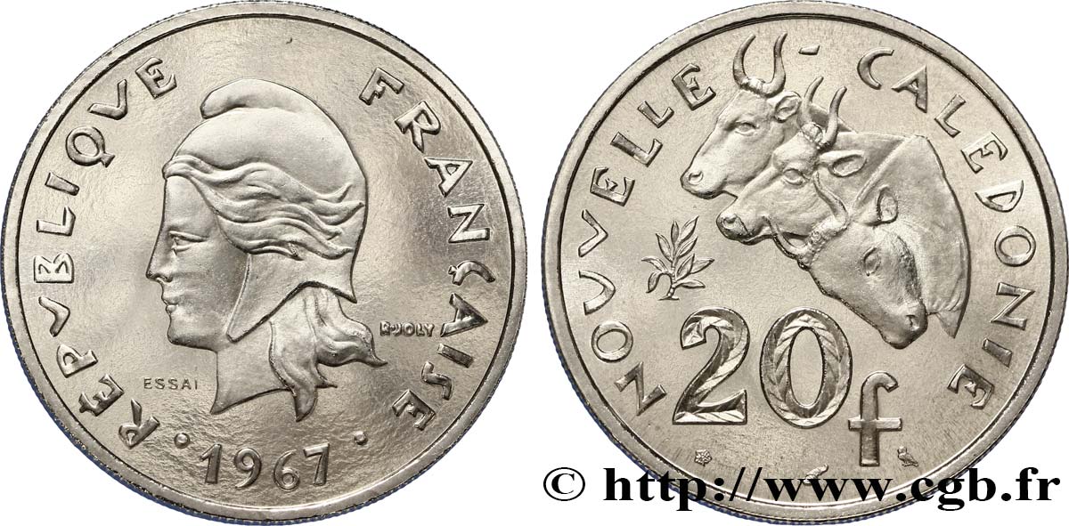 NUEVA CALEDONIA Essai de 20 Francs Marianne / buffles 1967 Paris FDC 