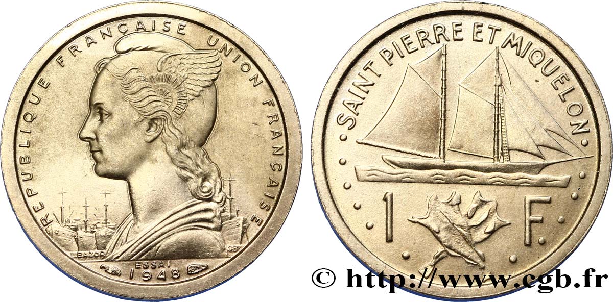SAINT-PIERRE UND MIQUELON Essai de 1 Franc 1948 Paris fST 