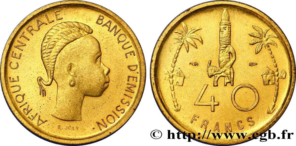 AFRICA CENTRALE Épreuve de 40 Francs de Joly Banque d’Émission de l’Afrique Centrale 1958 Paris FDC 