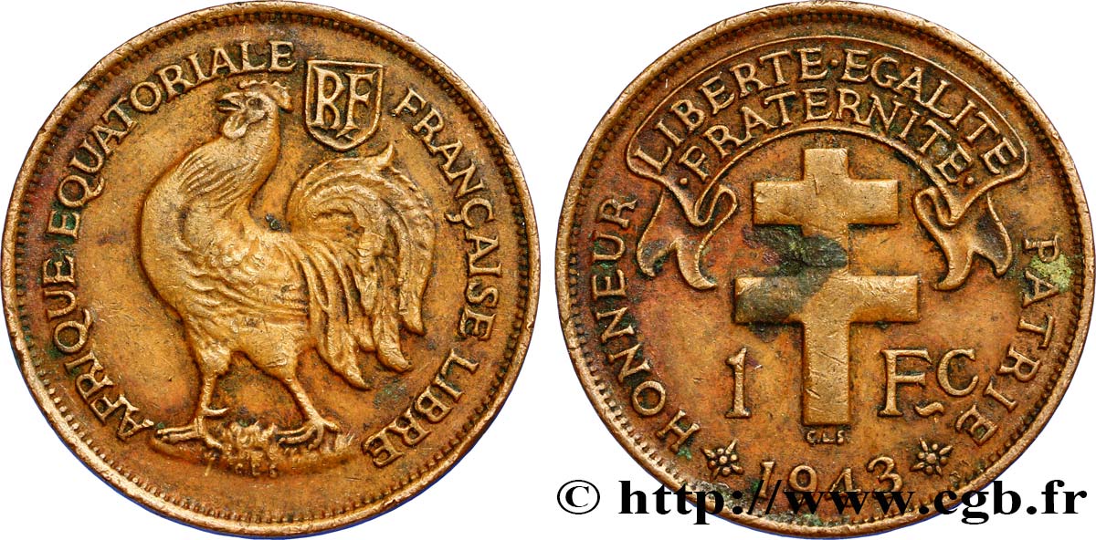 FRENCH EQUATORIAL AFRICA - FREE FRANCE  1 Franc 1943 Prétoria XF 