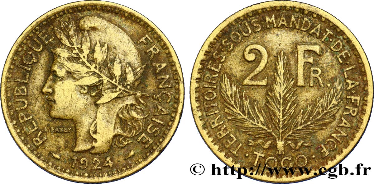 TOGO - MANDATO FRANCESE 2 Francs 1924 Paris BB 