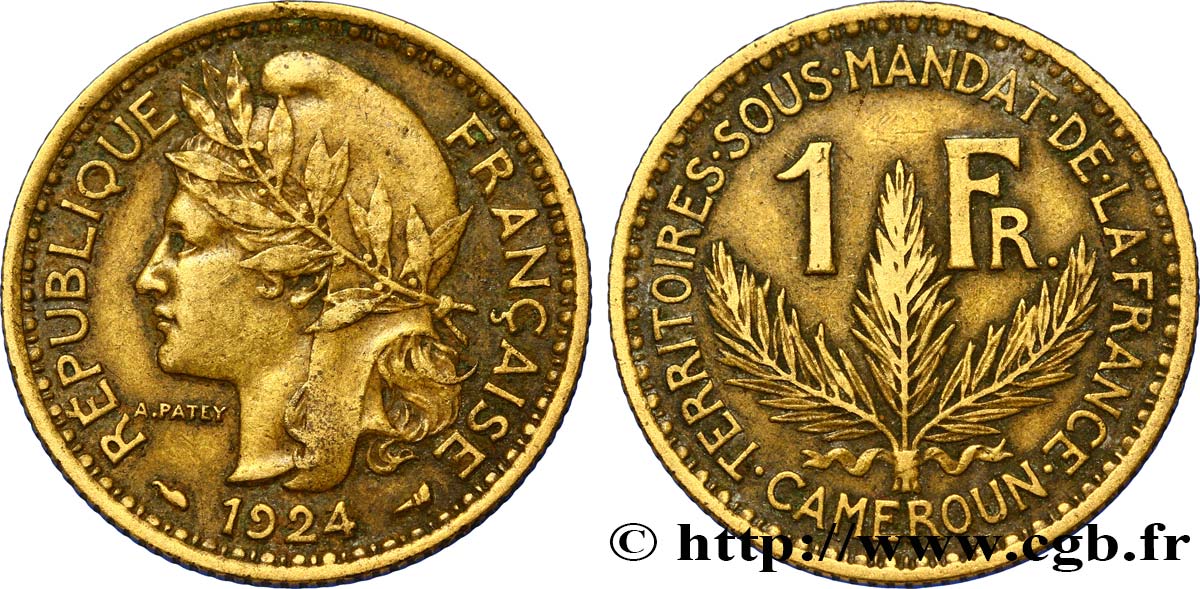 CAMEROON - TERRITORIES UNDER FRENCH MANDATE 1 Franc 1924 Paris AU 